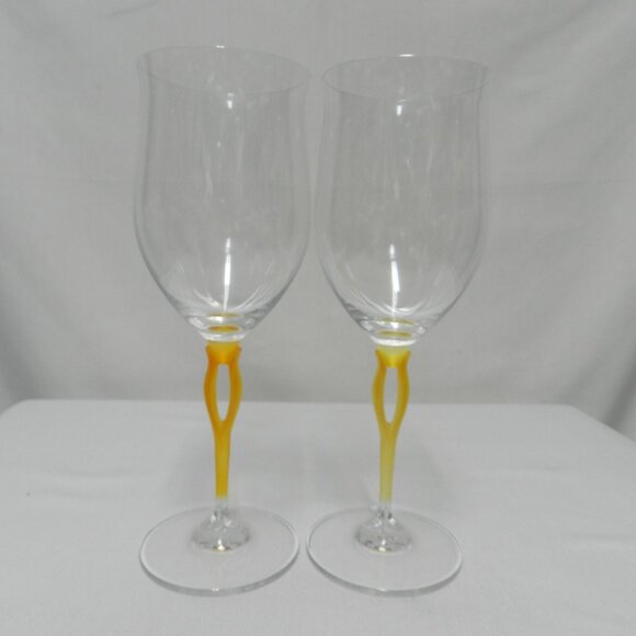 Vintage Mikasa Tuscan Crystal glass Yellow Stem 9 1/4" Wine water Glass Set Pair - Picture 1 of 8